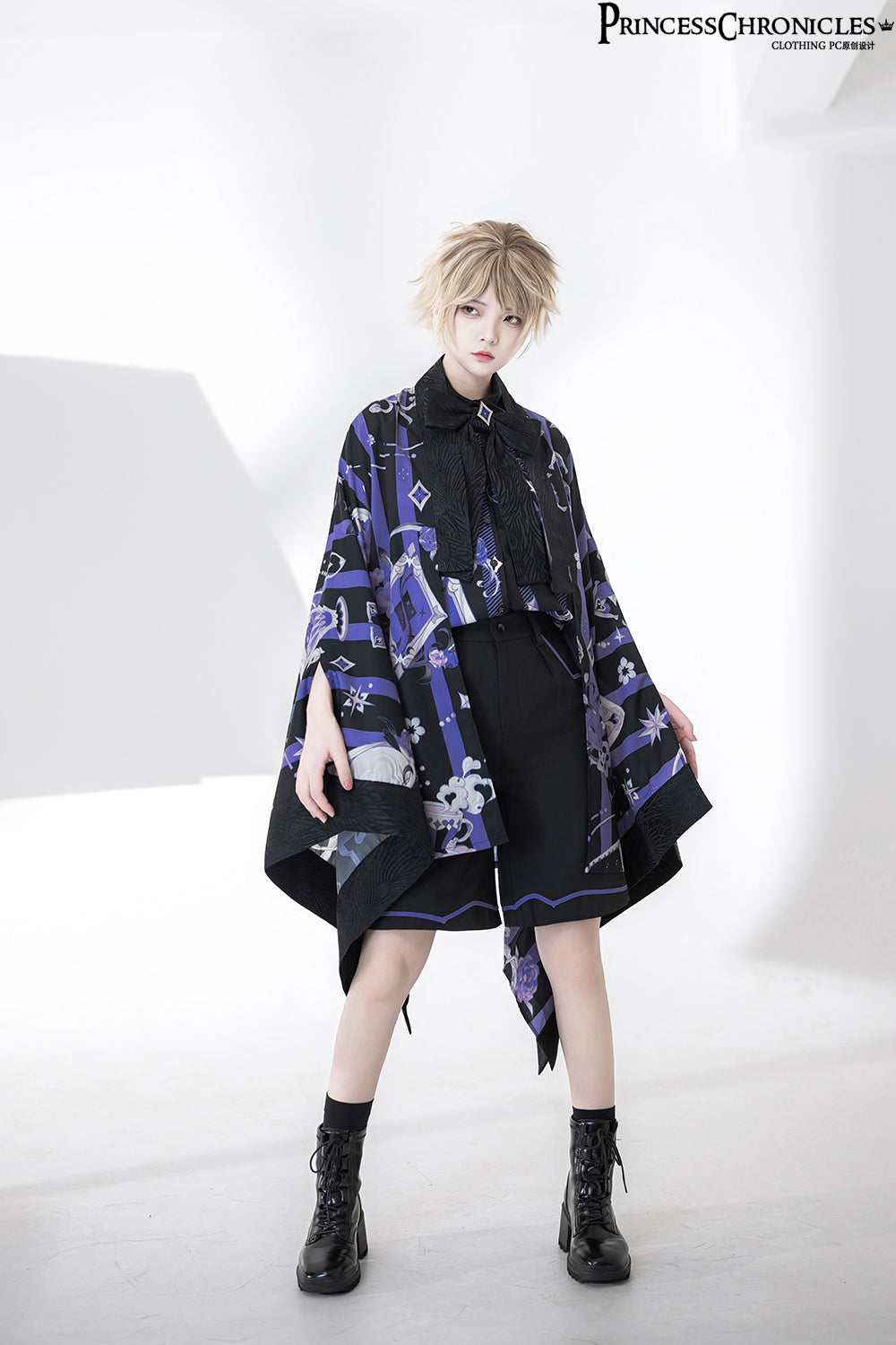 [Pre-order] Prince style blue-purple retro print blouse