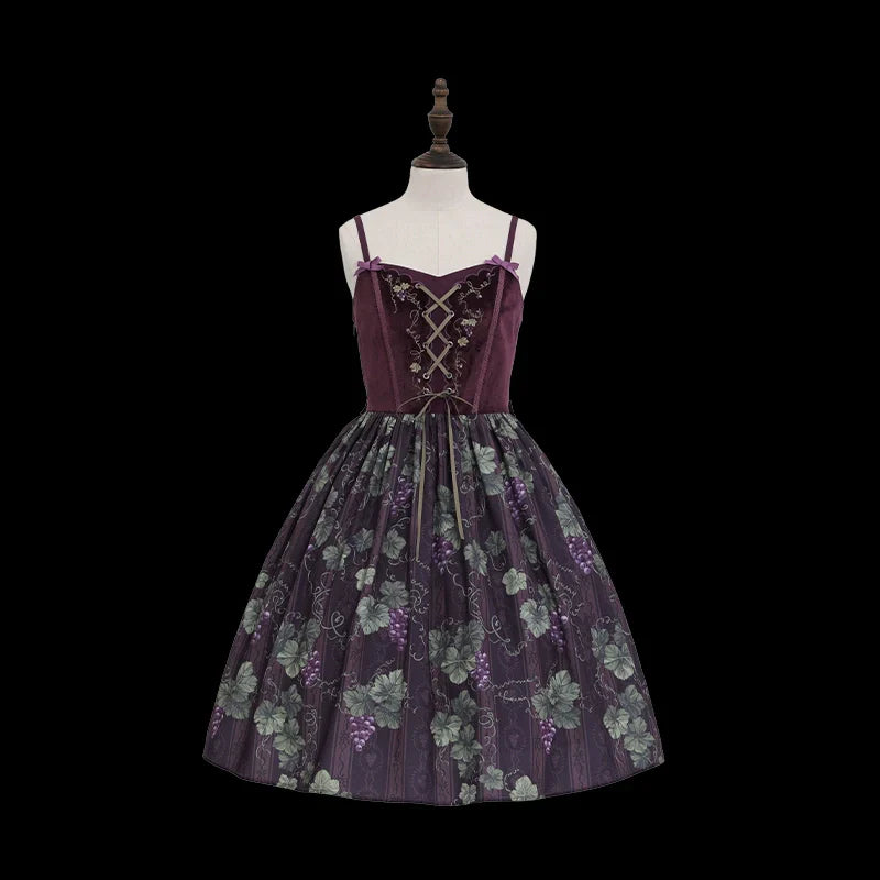 Sunny Rouge Grape pattern front ribbon jumper skirt