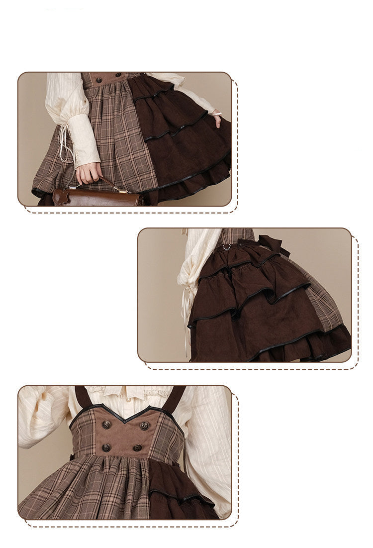 [Pre-order] Traditional check Alice style suspender skirt