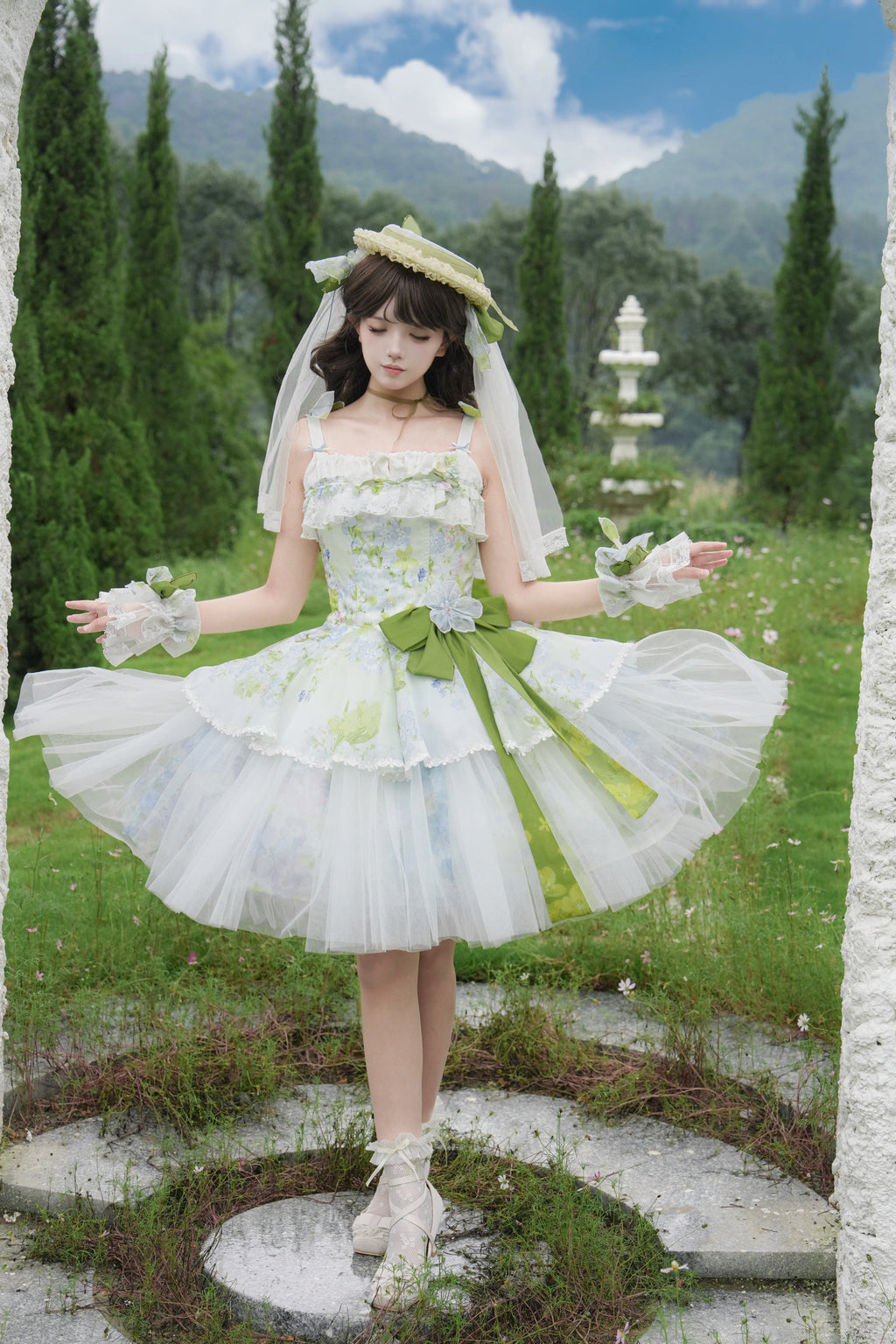 【受注予約6/17まで】風に揺れる紫陽花 ジャンパースカート・ショート丈