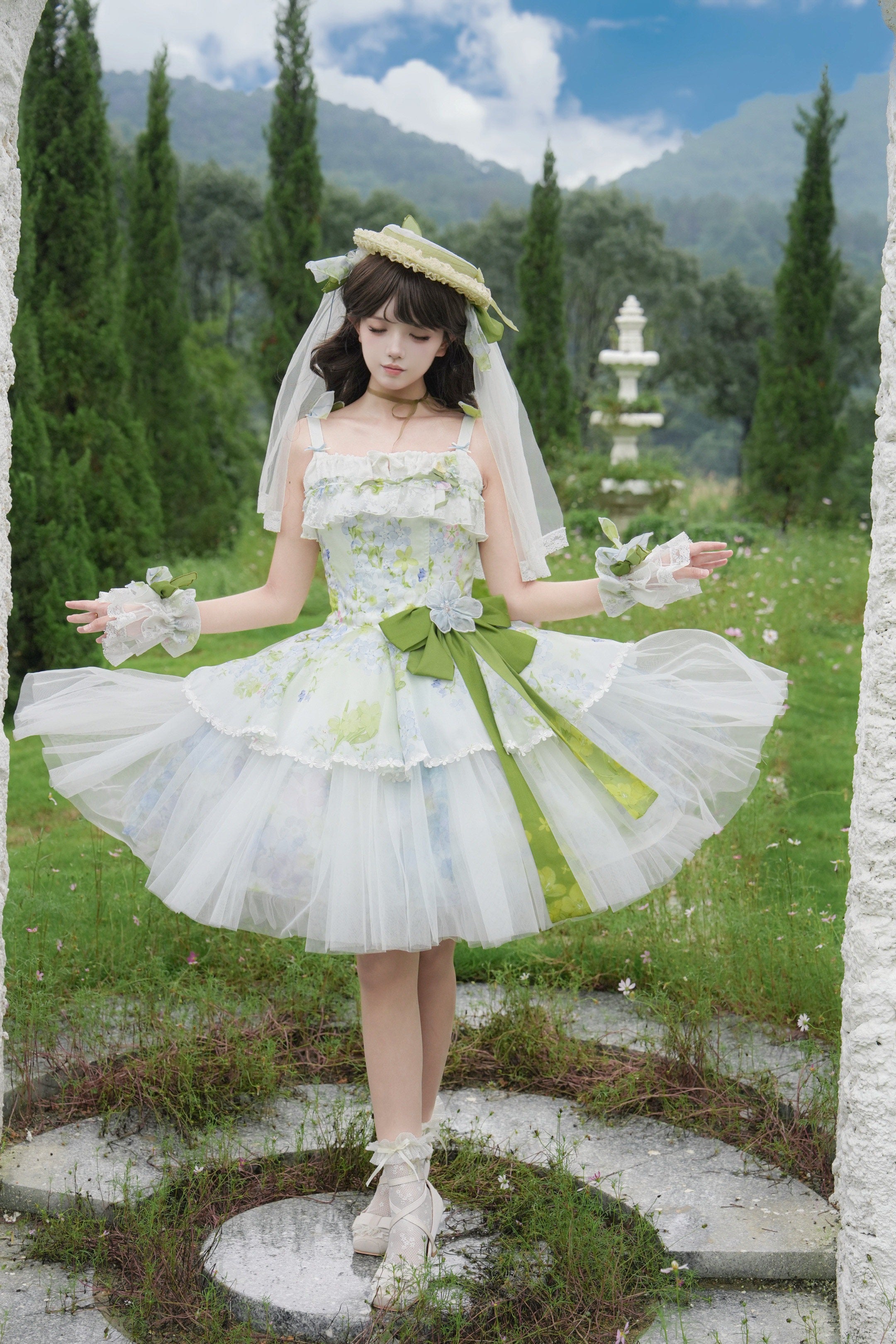 【受注予約6/17まで】風に揺れる紫陽花 ジャンパースカート・ショート丈
