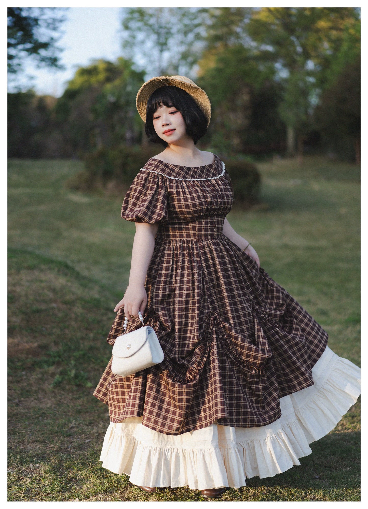 Forest Picnic チェックのワンピース