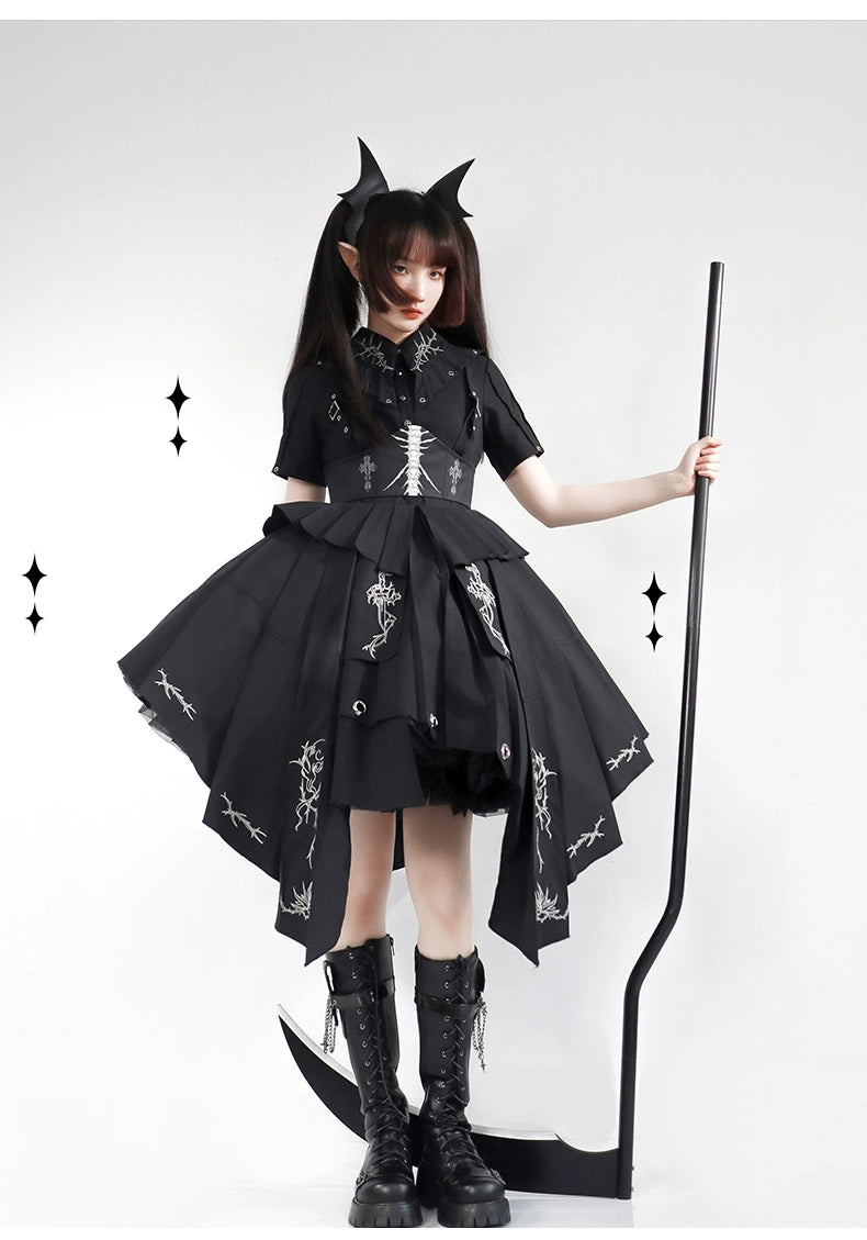Grim Reaper 骨プリントのコルセット付きワンピース