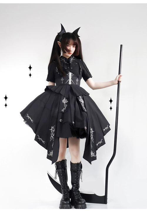 Grim Reaper 骨プリントのコルセット付きワンピース