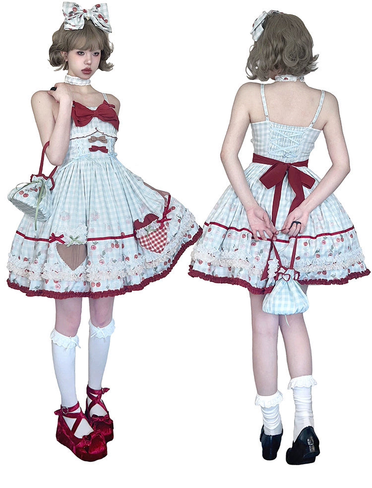 【販売期間終了】Cherry and Heart ギンガムチェックのジャンパースカート