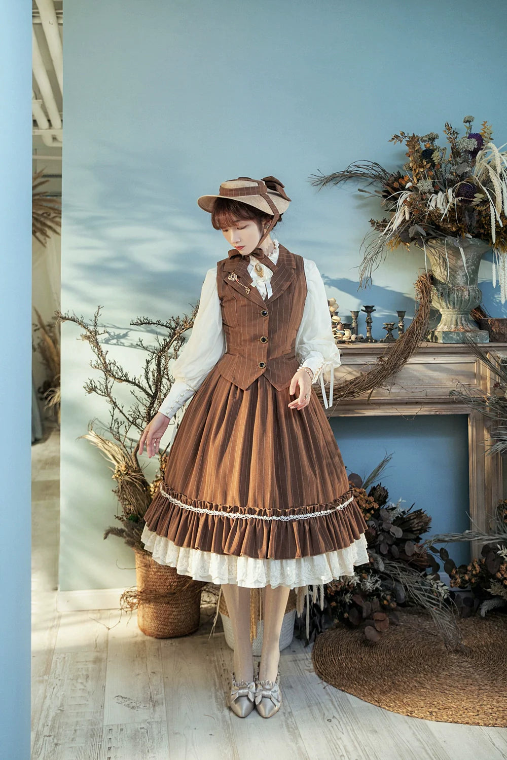 [Pre-order] British Classical Lolita Vertical Striped High Waist Skirt