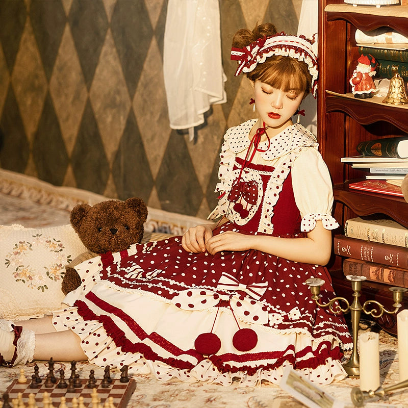 Red Cherry Pie Sweet Loli Polka Dot Jumper Skirt