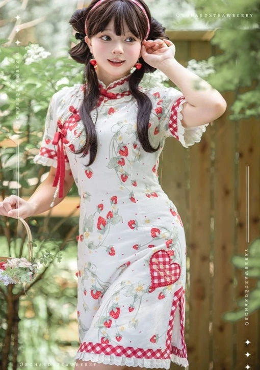 Strawberry Orchard Strawberry Chinese Dress Short Length