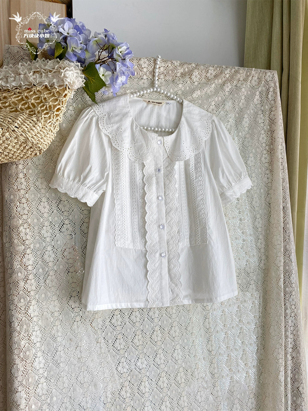 Sweetie Sheep Cutwork Lace Short Sleeve Blouse