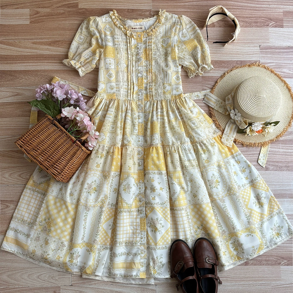 【受注予約7/14まで】Pathwork Garden カントリー風半袖ワンピース