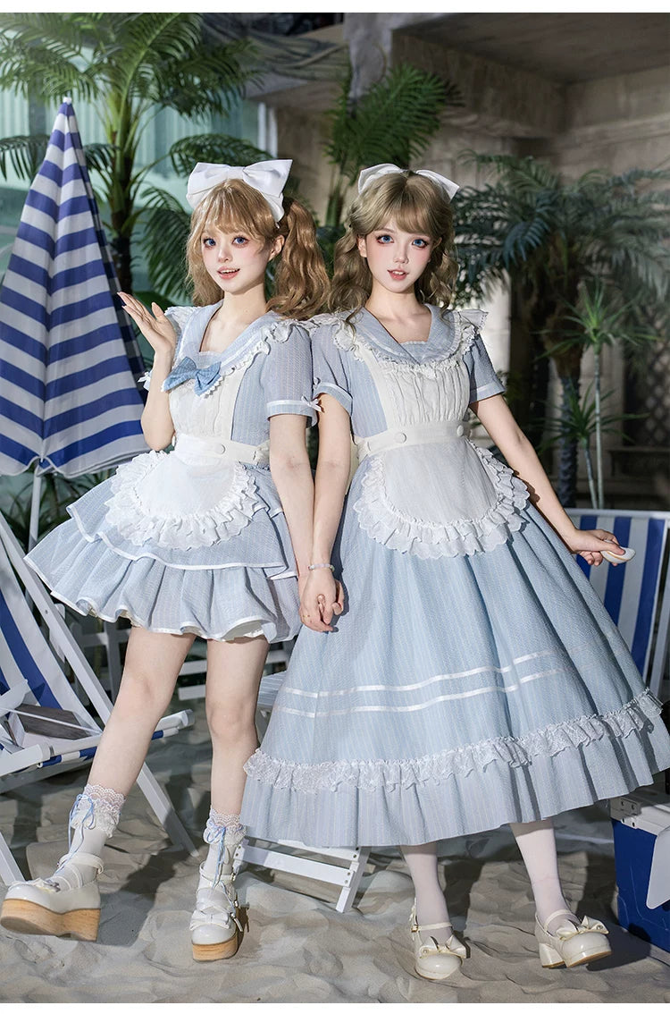 【予約販売】Seven Day Bell マリン風ロング丈ワンピースとエプロン