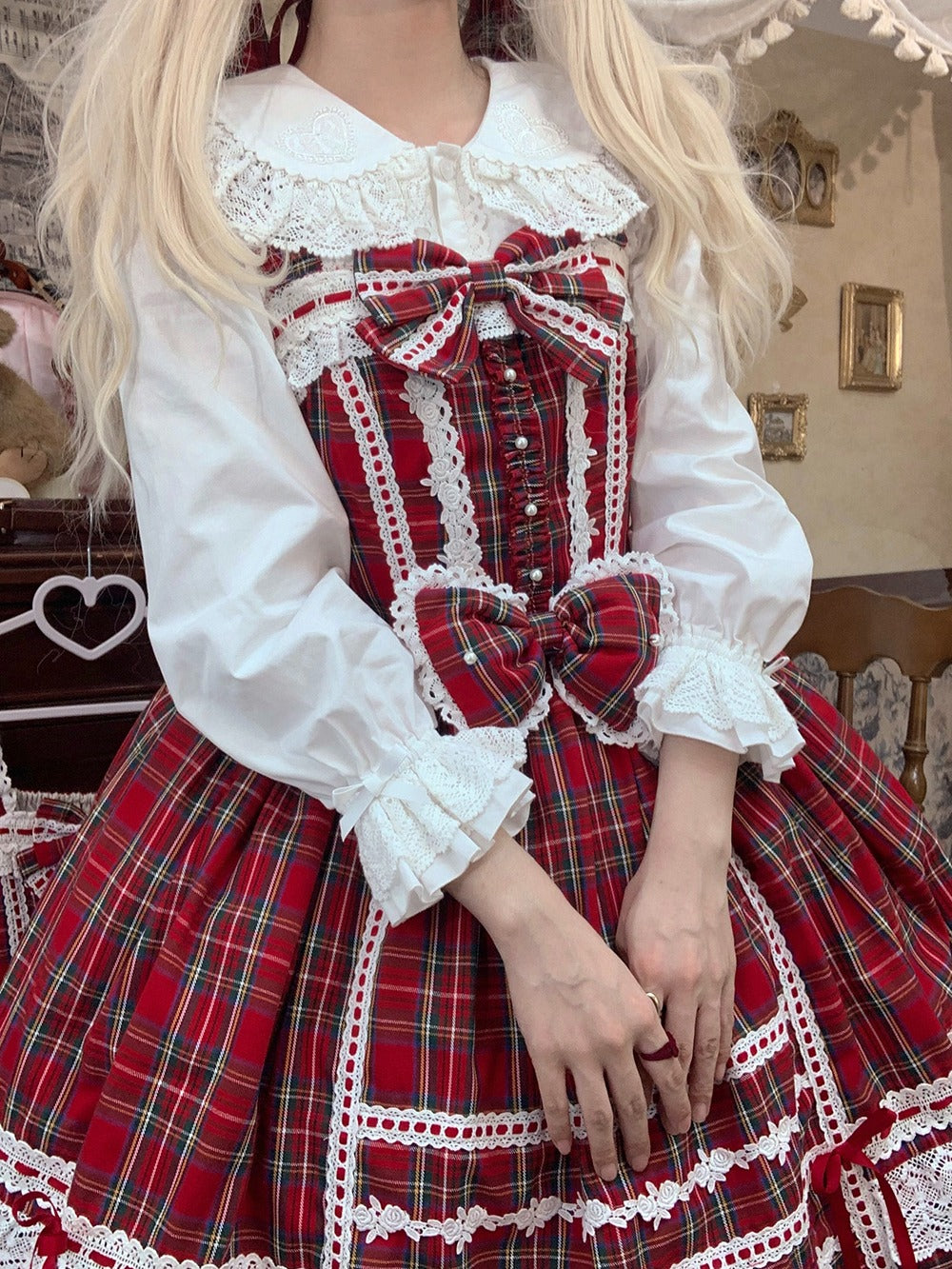 【予約販売】Checkered Petal Rabbit うさ耳付き長袖ブラウス