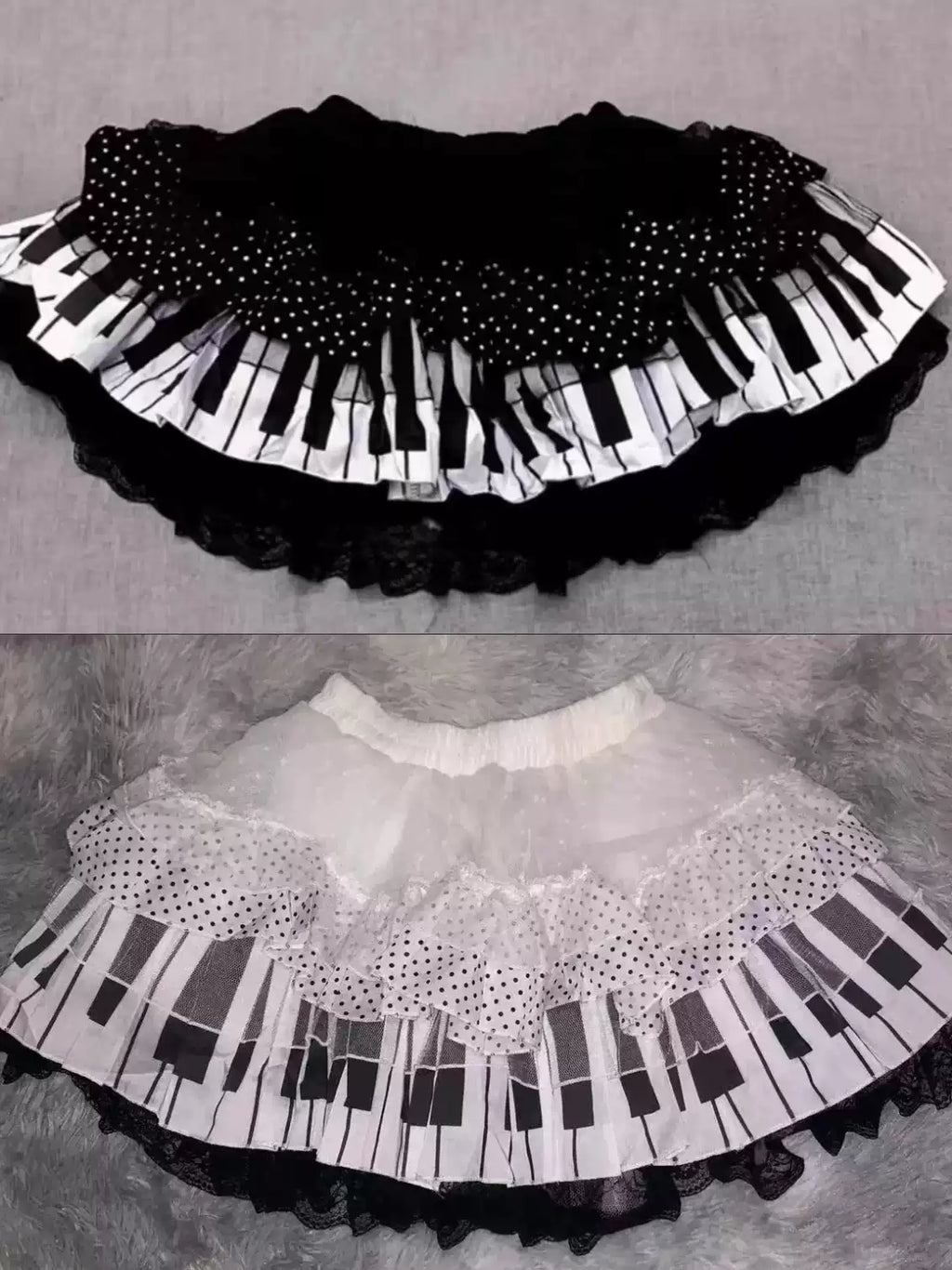 【GLP】ピアノキー×レース ゴシックフレアスカート | Dark Keys