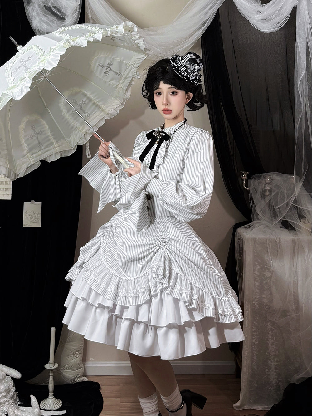 【受注予約1/7まで】領主貴族のゴスロリ 縦縞ハイウエストスカート・新色