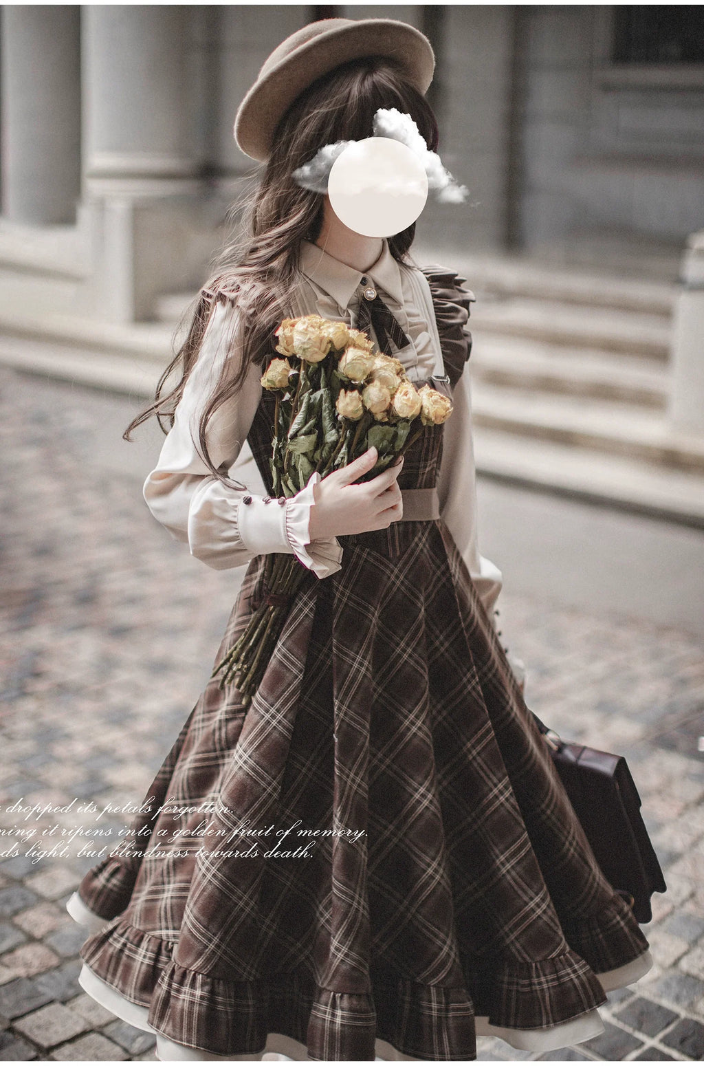 Tartan plaid pattern switching dress with ribbon tie
