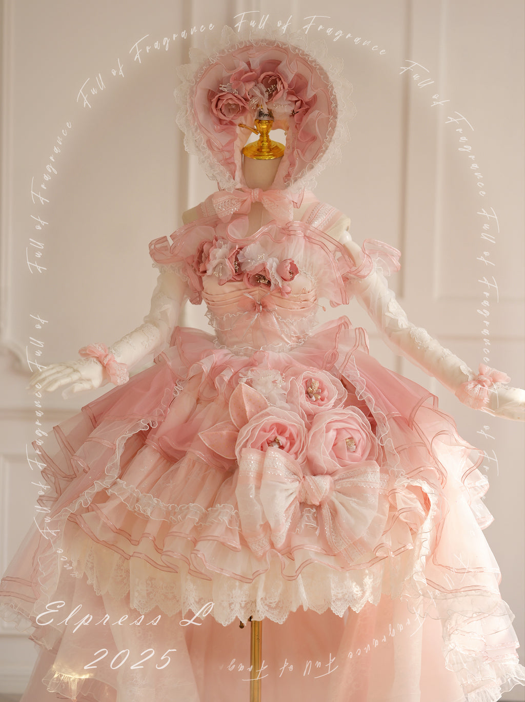 [Pre-orders available until 2/26] Full of Fragrance Dress with Train and Inner Skirt - Pink