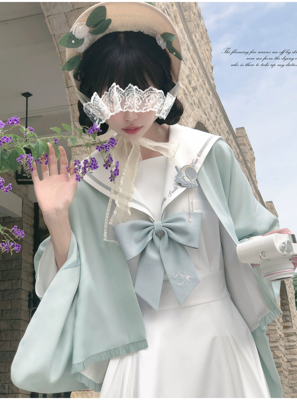 Blue Sea and Bright Moon セーラーカラーワンピース・羽織・エプロン3点セット