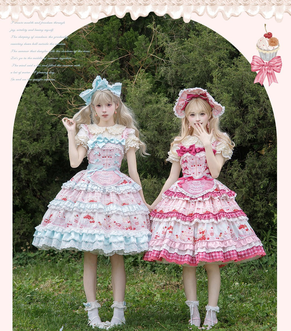 【受注予約6/18まで】Cherry Cake ティアードジャンパースカート