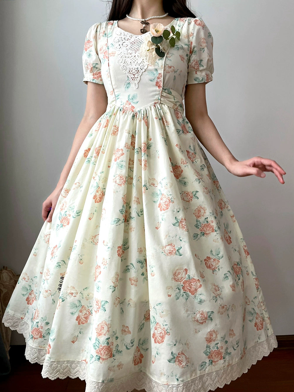 【予約販売】Rose Song ヴィンテージデザイン半袖ワンピース