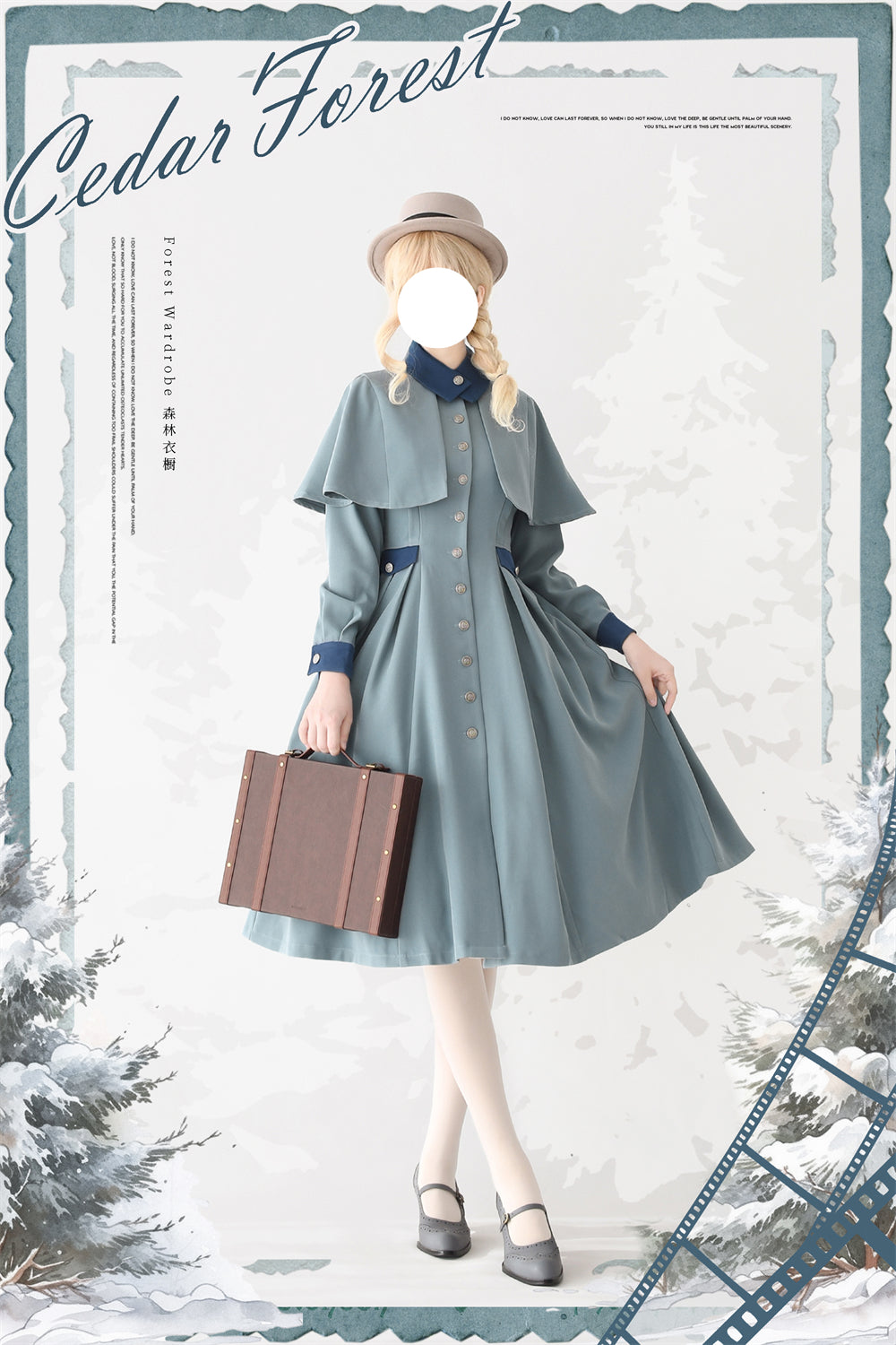 Snow Cedar One-piece coat with classical cape