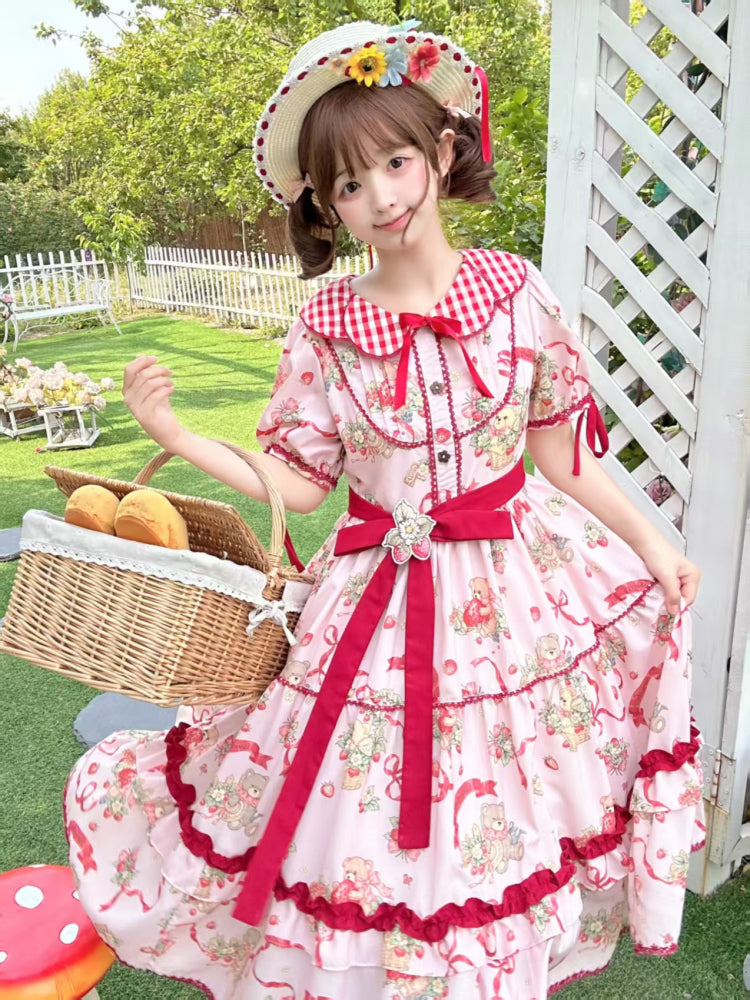 Strawberry Bears ギンガムチェック襟ワンピース 全4色