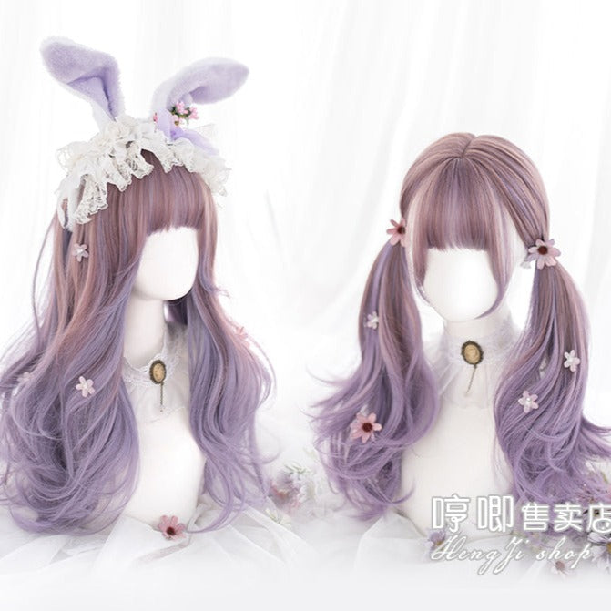 Lolita wig pink purple gradation loose curl long