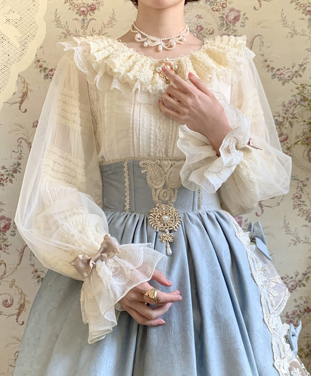 [Pre-orders available until 2/19] Cat Rose Tea Party Ruffled Long Sleeve Blouse