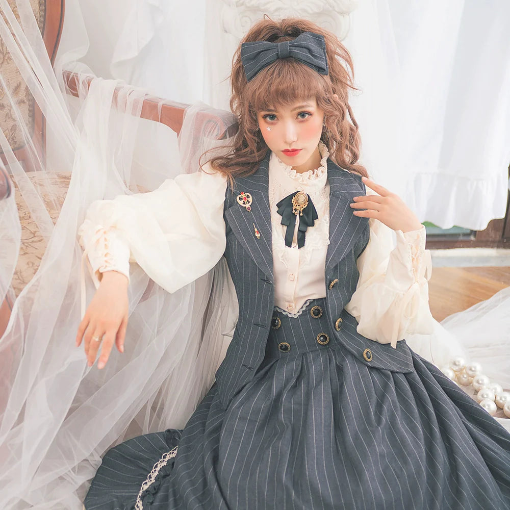 [Pre-order] British Classical Lolita Vertical Striped High Waist Skirt
