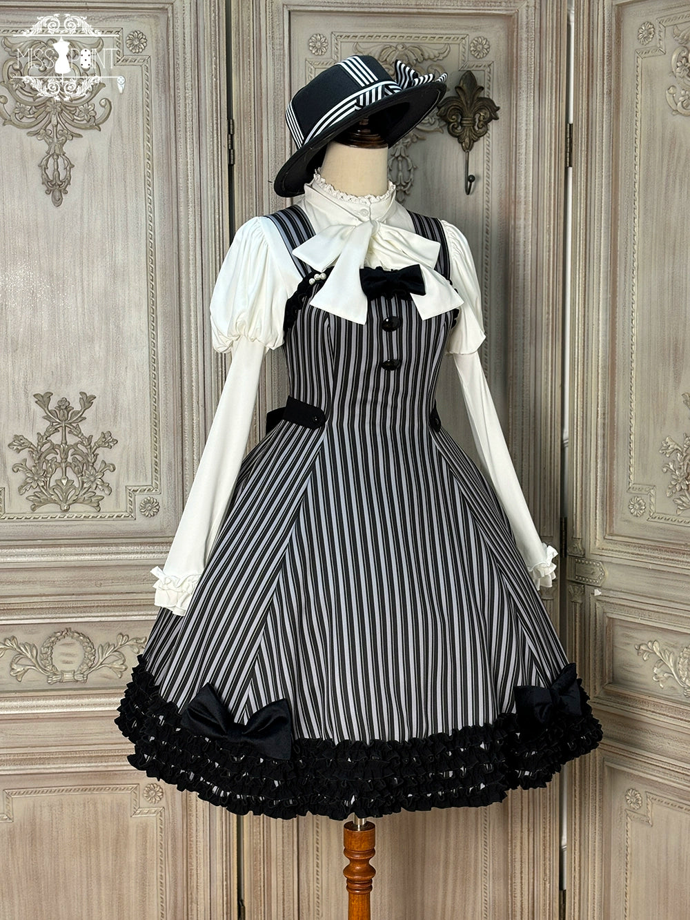 【予約販売】Classic Chocolat Stripe ストライプジャンパースカート・ショート丈