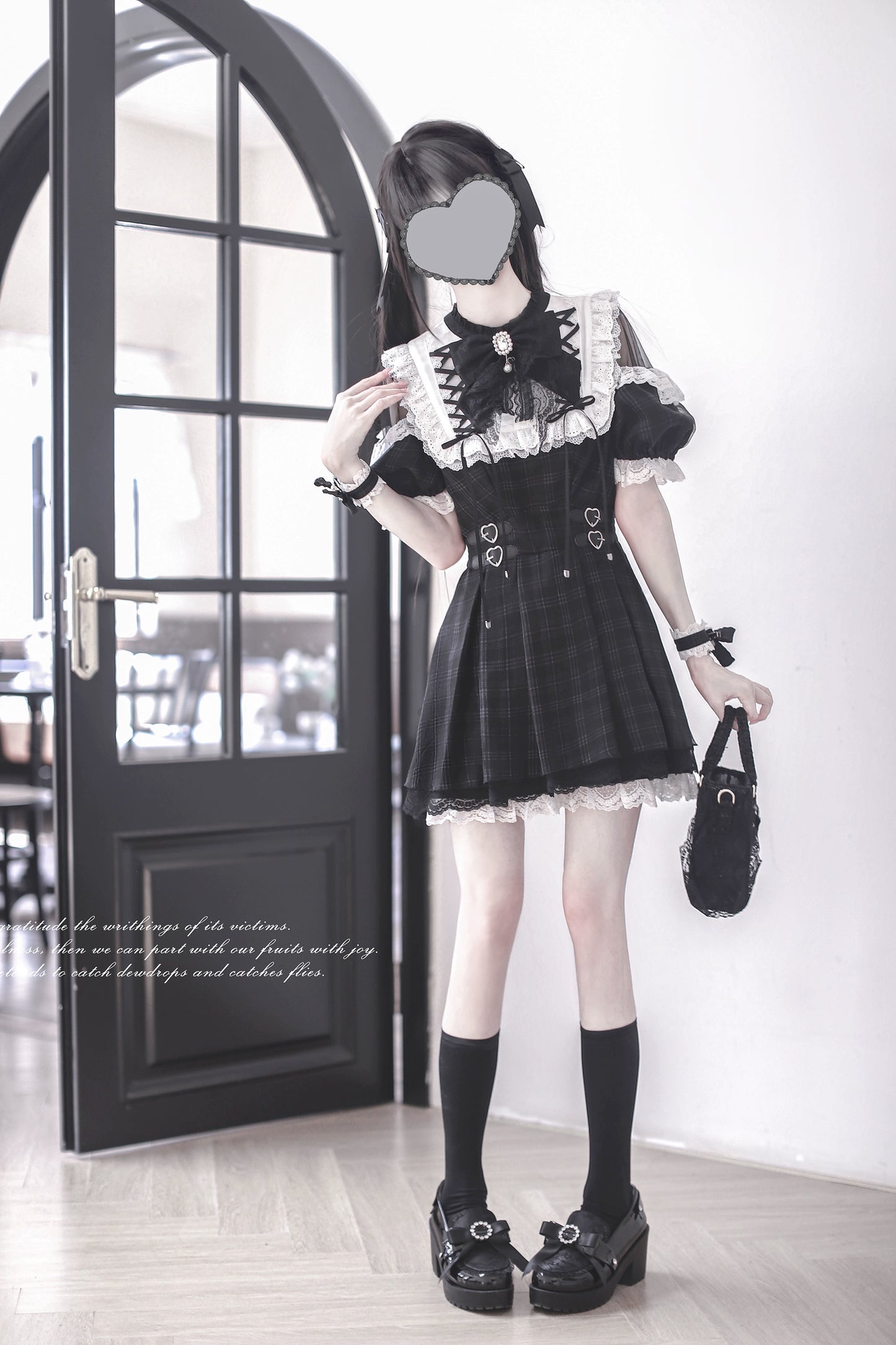 【予約販売】 Angel Heartbeat Black フリルチェックミニ丈ワンピース