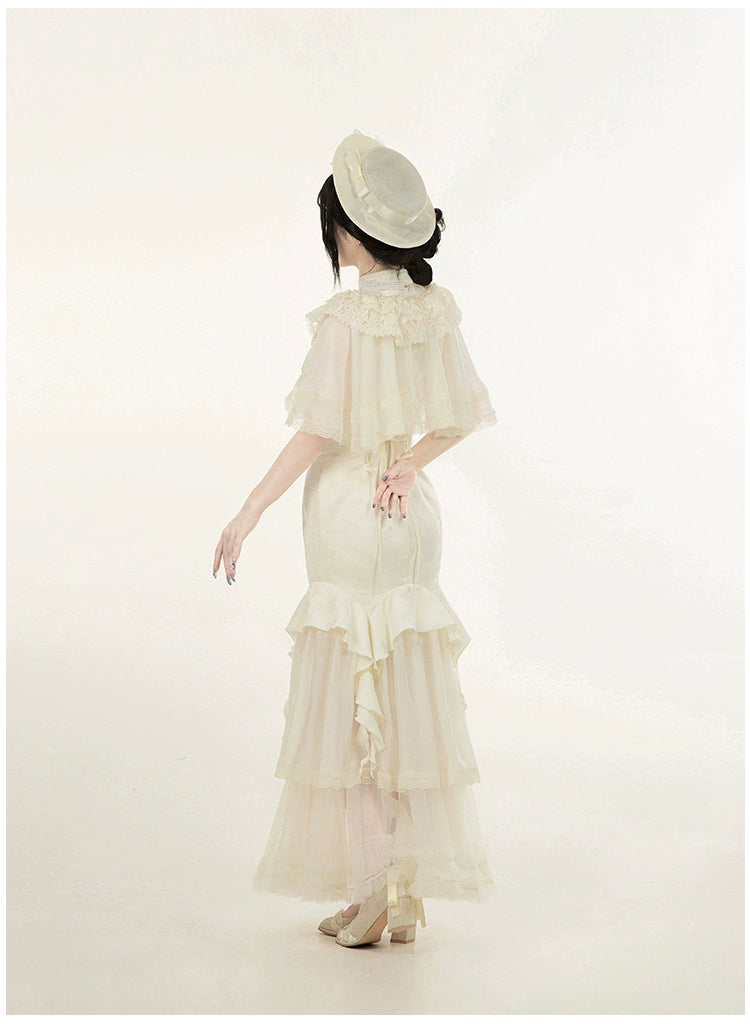 白百合色のフィッシュテール華ロリドレス