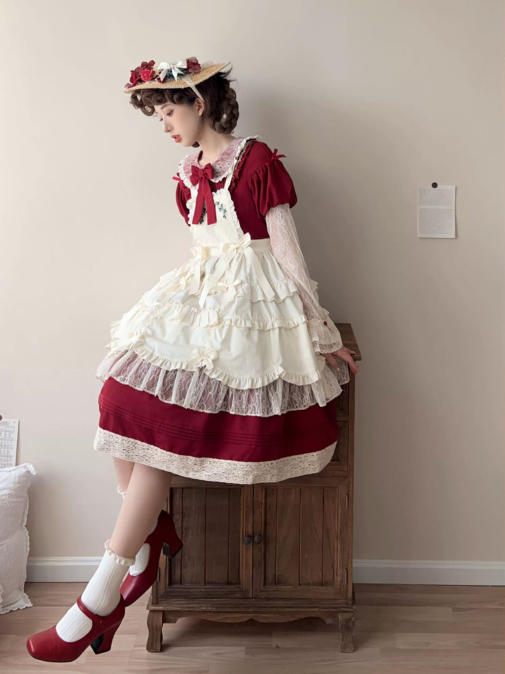 Flower Mist Path レースの半袖ワンピース全4色