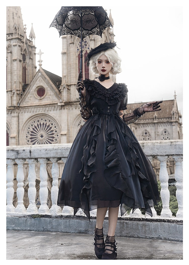 Floating Song Irregular ruffle V-neck dress