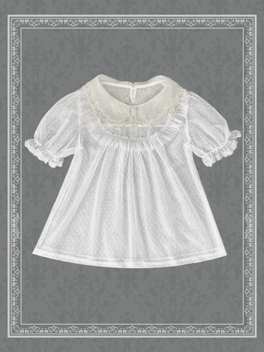 [Pre-order] Sheer dot frill blouse, short sleeves and long sleeves