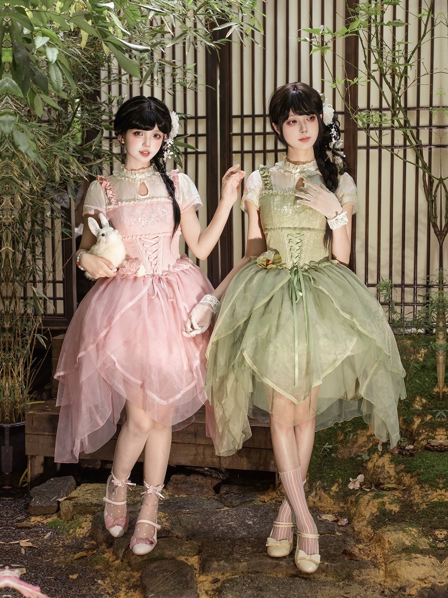 馨香 花びらティアード中華風ロリータワンピース