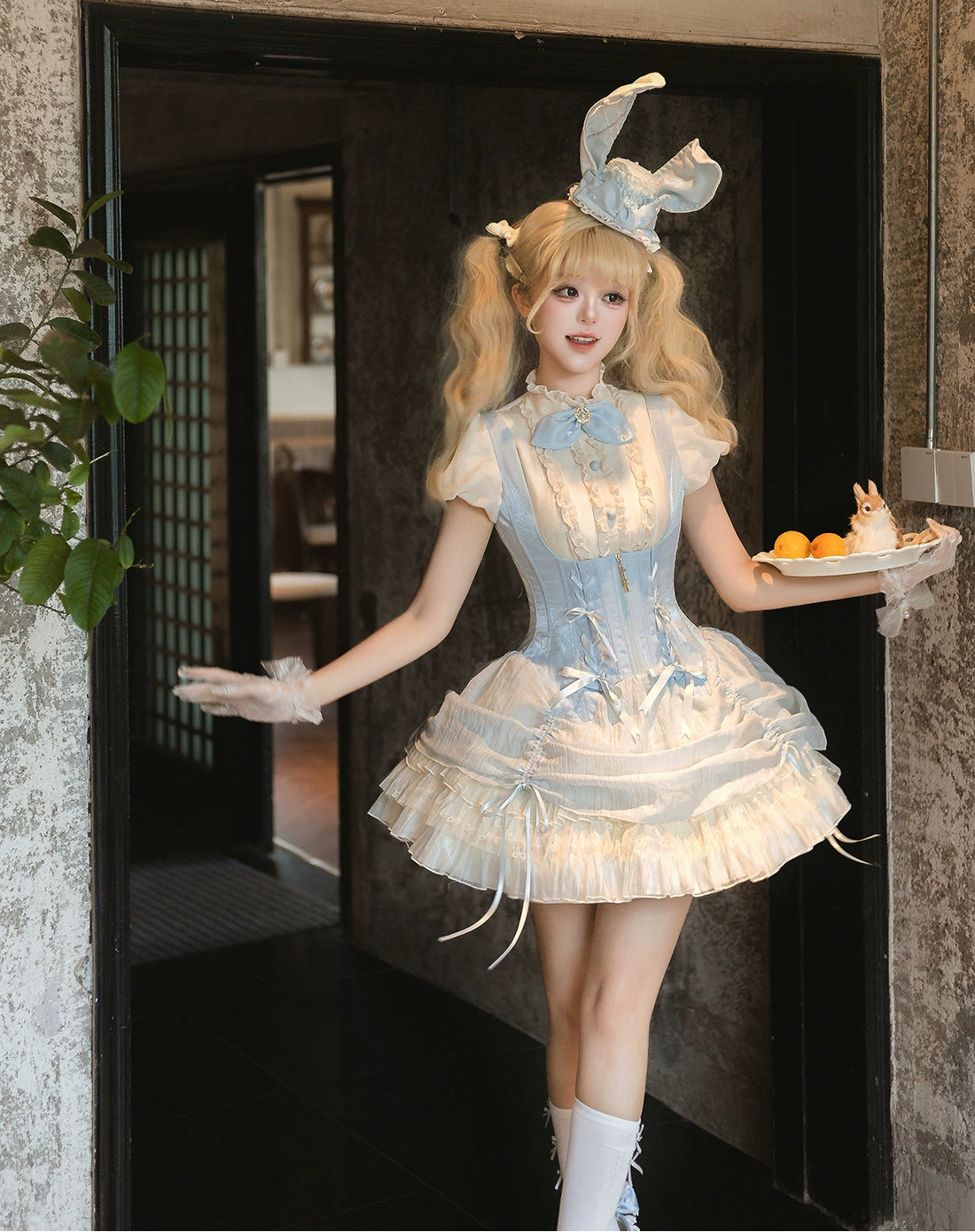 【受注予約6/30まで】Brulee Bunny コルセットジャンパースカートセット・パステルブルー