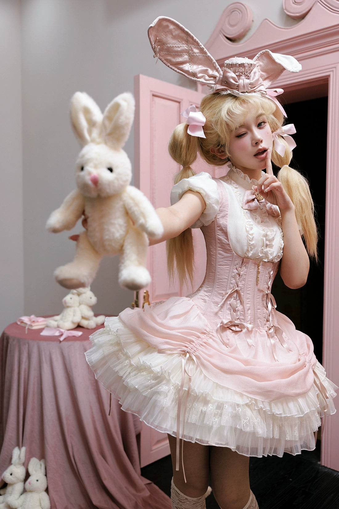 【受注予約6/30まで】Brulee Bunny コルセットジャンパースカートセット・ピンク