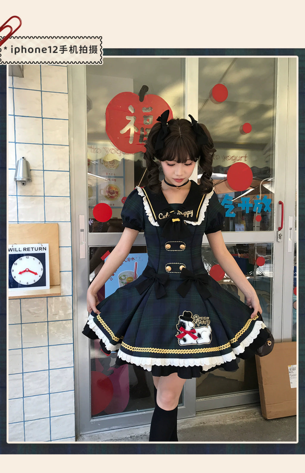 【受注予約6/18まで】Cute Puppy チェックのミニ丈ワンピース