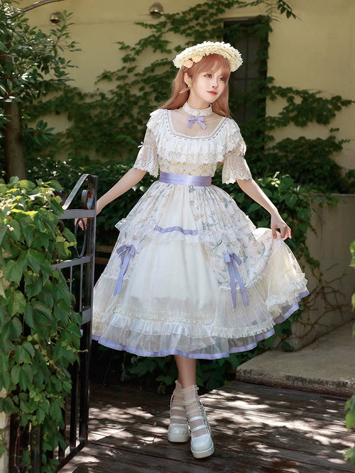Four Seasons Inflorescenceラベンダーカラー半袖ワンピース