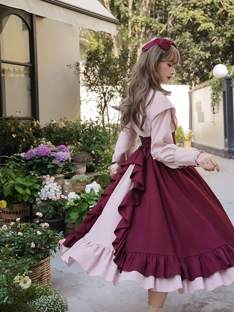 Rose red fake two-piece style dress