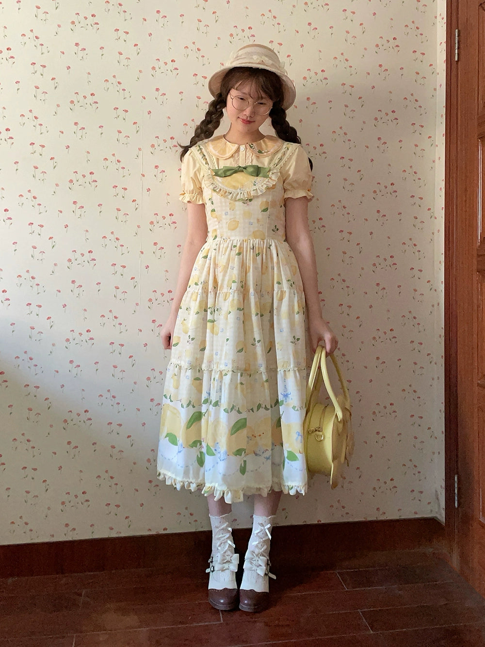 【受注予約5/14まで】Lemon Sweetie プリントジャンパースカート・ロング丈