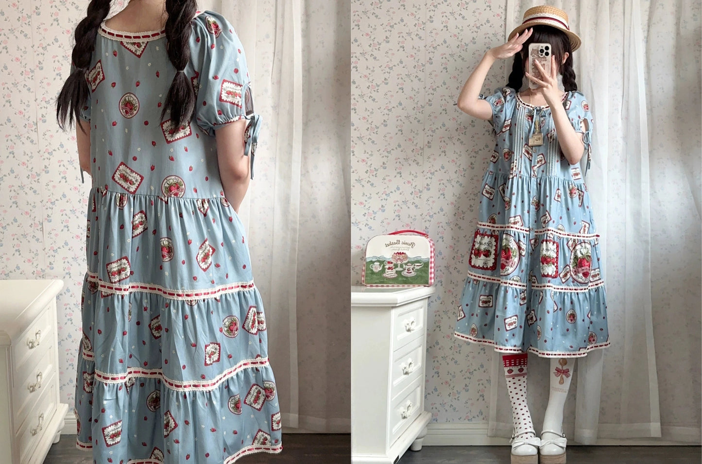 [Pre-orders available until 8/23] Strawberry Farm Walking Short Sleeve Dress Mid-length