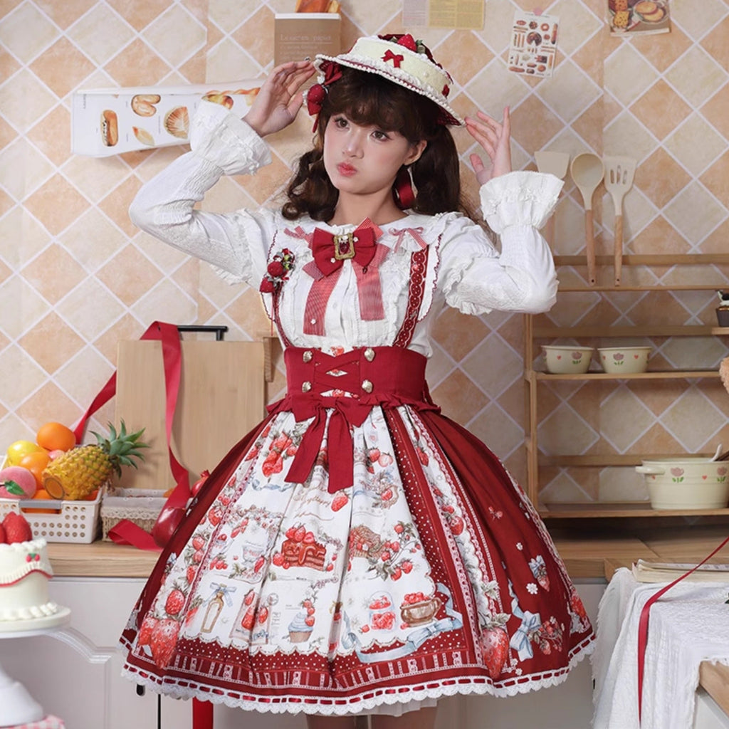 [Pre-orders available until 2/26] Strawberry Manor Print Suspender Skirt