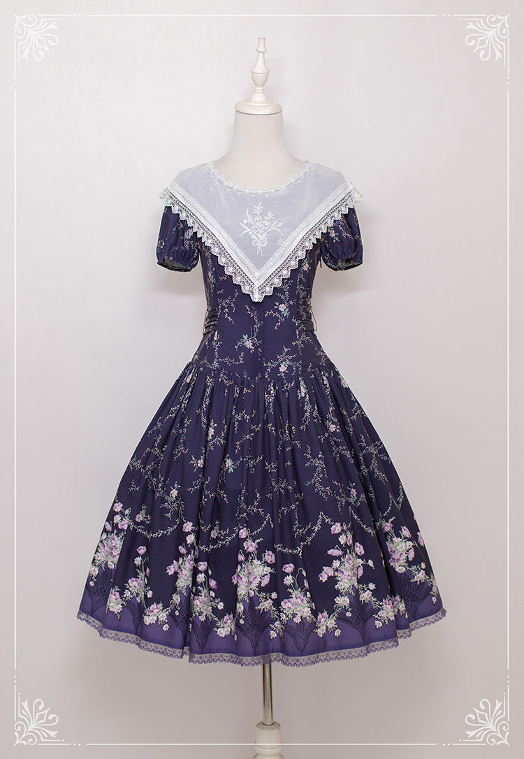 Bouquet of the Valley embroidered triangle collar floral dress