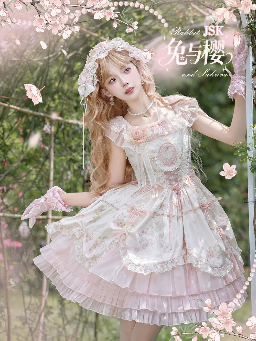 【受注予約8/5まで】Rabbit and Sakura レースのジャンパースカート