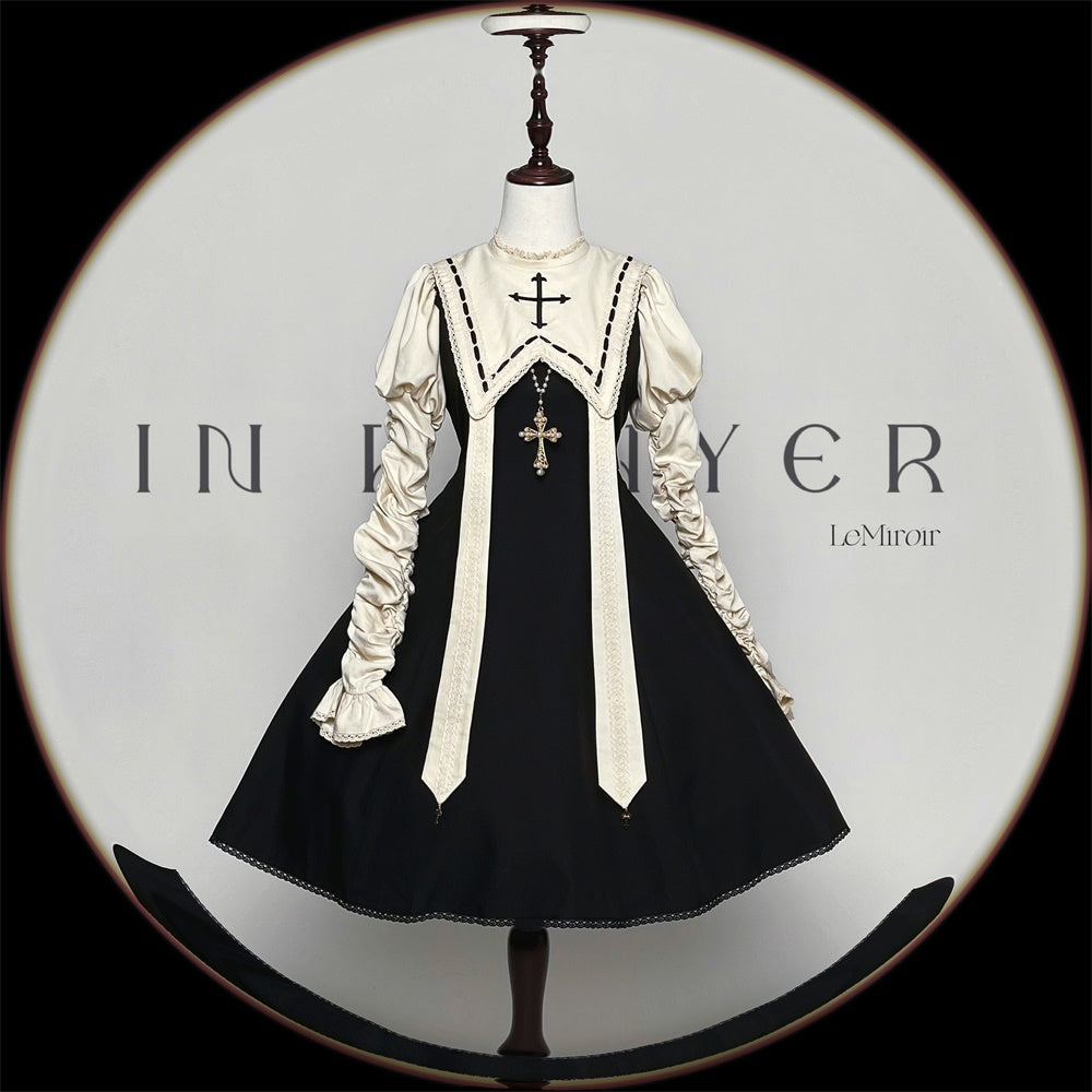 [Resale/Pre-orders until 10/16] Pray on a Moonlight Night Dress, Black x Off-White, Short Length