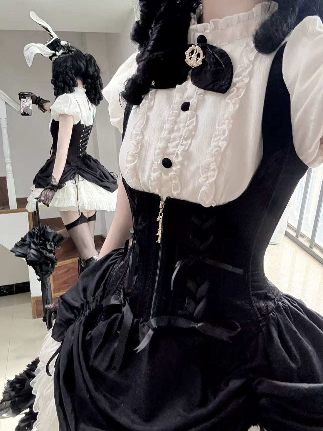 【受注予約6/30まで】Brulee Bunny コルセットジャンパースカートセット・ブラック