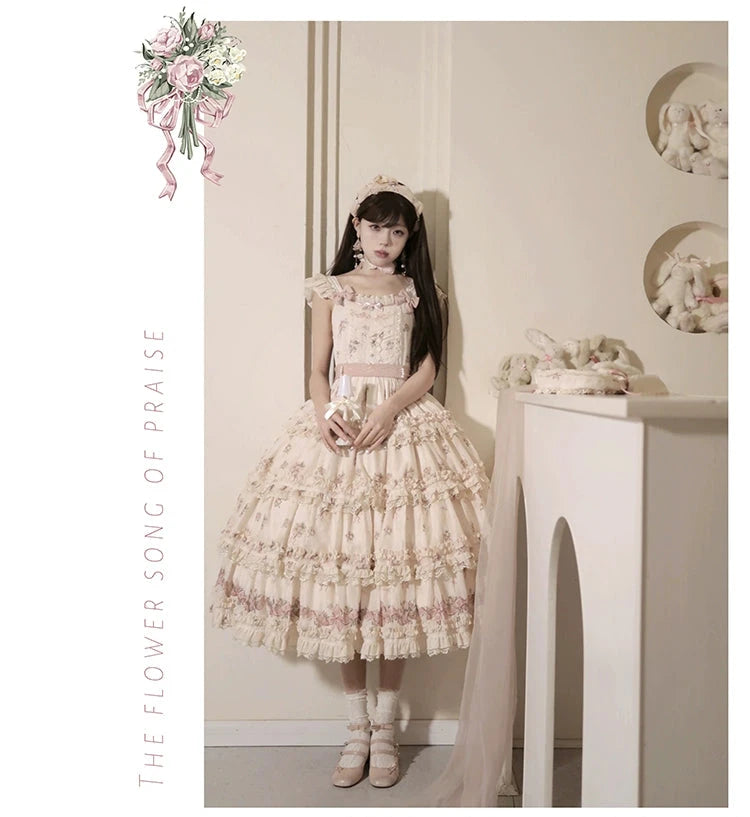 Roses Bouquet French Frill Sleeve Jumper Skirt