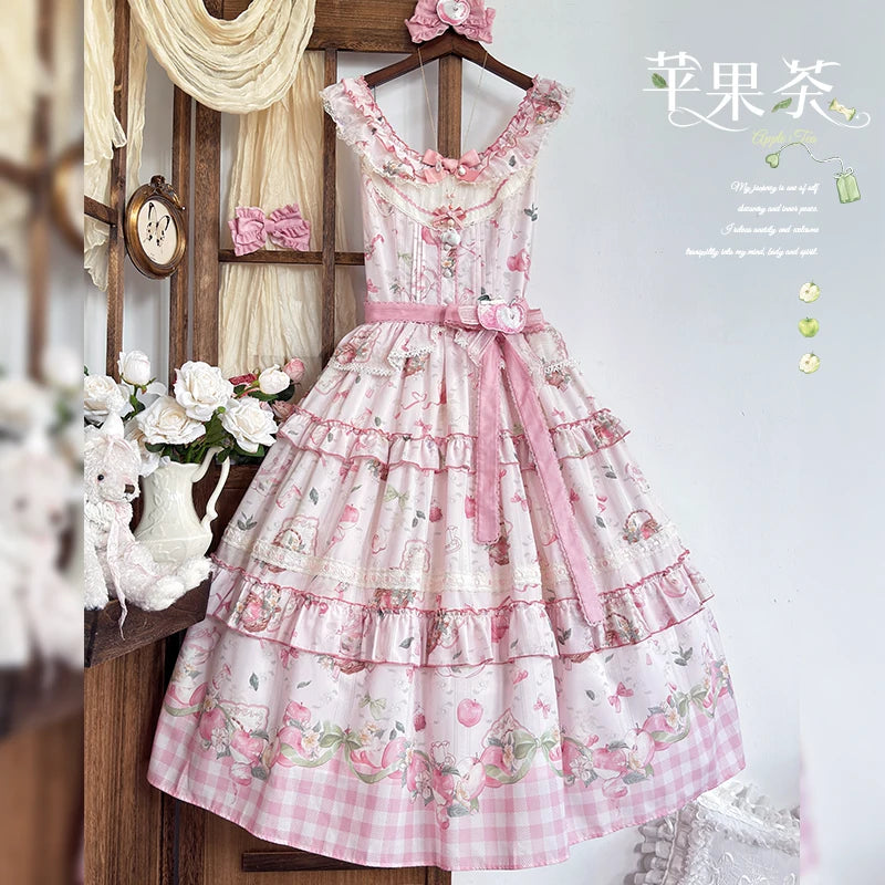 【受注予約9/2まで】Natural Apple Tea ガーデンジャンパースカート・ピンク