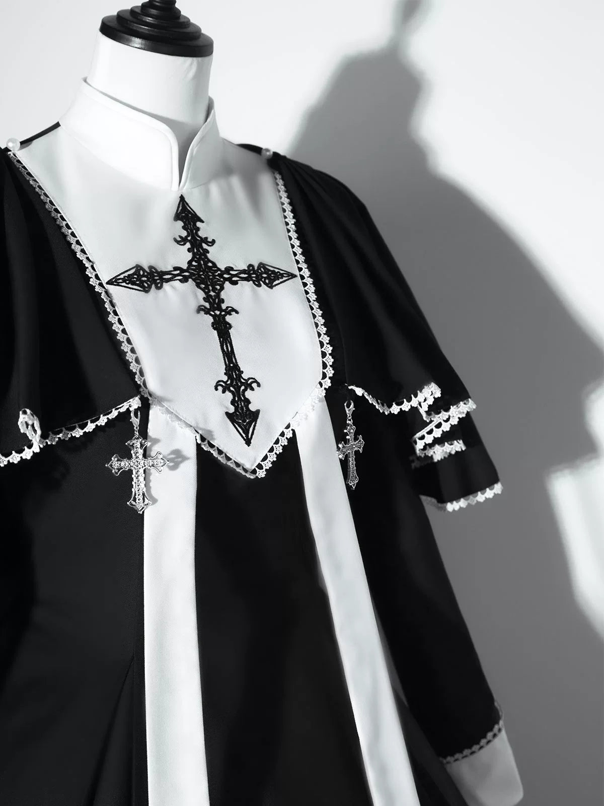 Nun-style cross-design gothic lolita long dress and cape